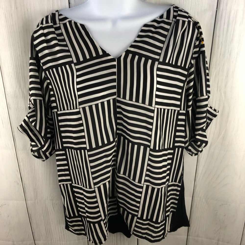 Cynthia Rowley size L black & white striped blouse